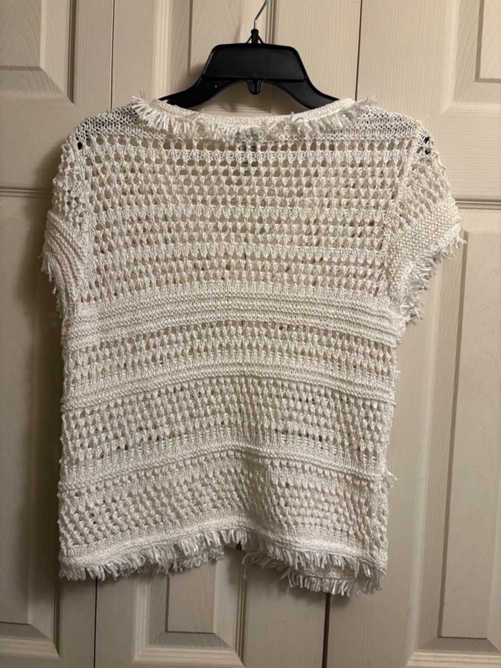 Cache White Crochet Fringe Zip-Front Short Sleeve Jacket - Picture 3 of 4